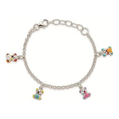 Sterling Silver Girl's Enamel Bear Bracelet – view 3