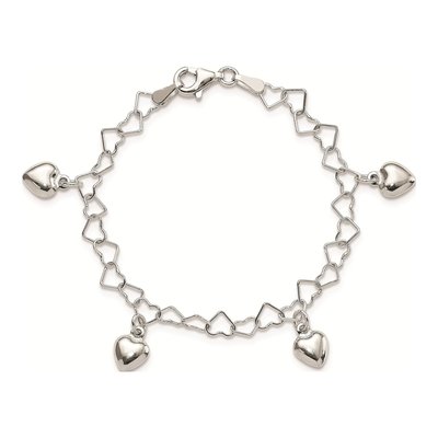 Sterling Silver Girls' Dangling Heart Bracelet – view 4