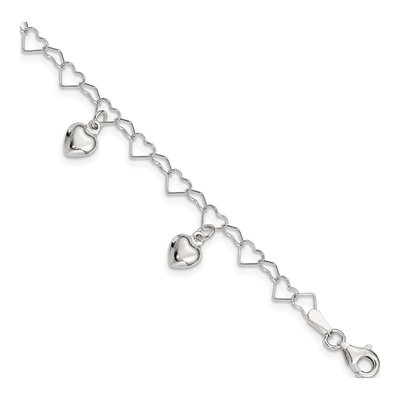 Sterling Silver Girls' Dangling Heart Bracelet