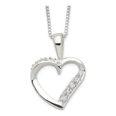 Sterling Silver CZ Heart Pendant Necklace