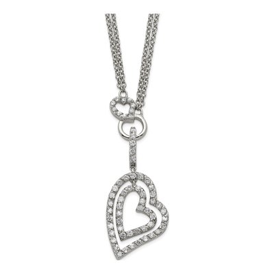 Sterling Silver CZ Double Heart Pendant Necklace