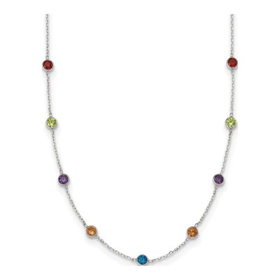 Sterling Silver CZ 9-Station Multicolor Necklace