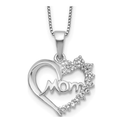 Sterling Silver Diamond Mom Pendant Necklace