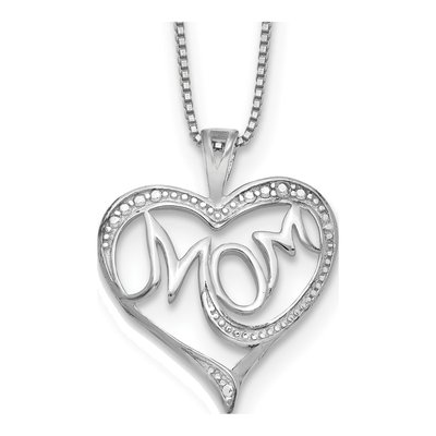 Sterling Silver Diamond Mom Pendant Necklace