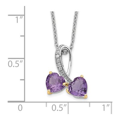 Sterling Silver Amethyst & Diamond Heart Necklace – view 4