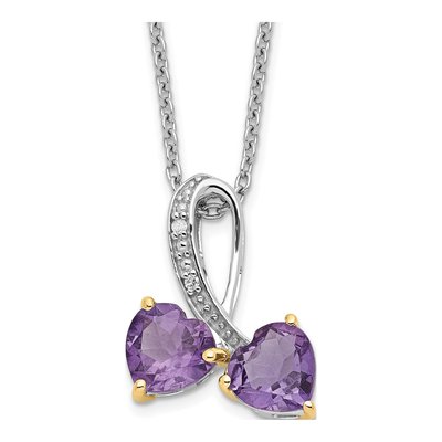 Sterling Silver Amethyst & Diamond Heart Necklace