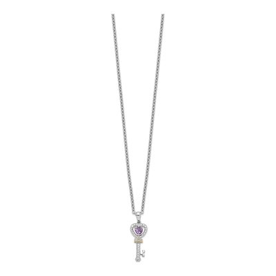Sterling Silver Amethyst & Diamond Key Necklace – view 3