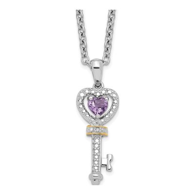 Sterling Silver Amethyst & Diamond Key Necklace