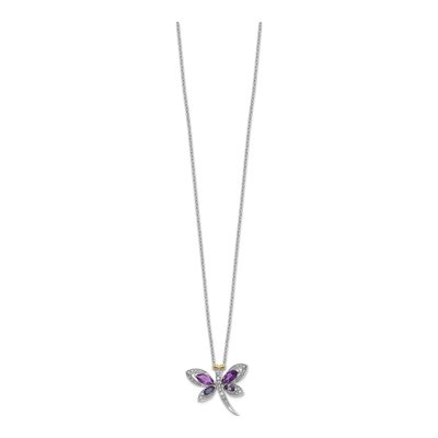 Sterling Silver Amethyst & Diamond Iolite Dragonfly Pendant Necklace – view 3