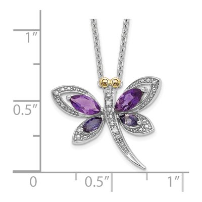 Sterling Silver Amethyst & Diamond Iolite Dragonfly Pendant Necklace – view 4