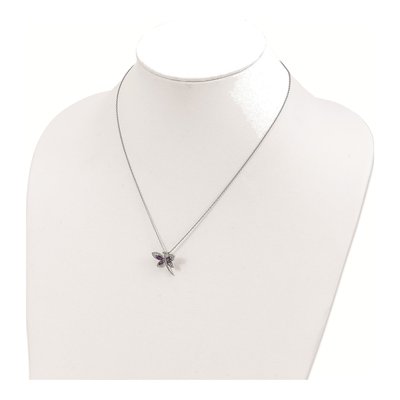 Sterling Silver Amethyst & Diamond Iolite Dragonfly Pendant Necklace – view 5