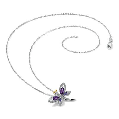 Sterling Silver Amethyst & Diamond Iolite Dragonfly Pendant Necklace – view 6