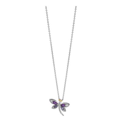 Sterling Silver Amethyst & Diamond Iolite Dragonfly Pendant Necklace – view 7