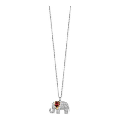 Sterling Silver Garnet & Diamond Elephant Pendant Necklace – view 3