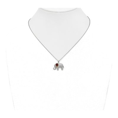 Sterling Silver Garnet & Diamond Elephant Pendant Necklace – view 5
