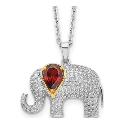 Sterling Silver Garnet & Diamond Elephant Pendant Necklace