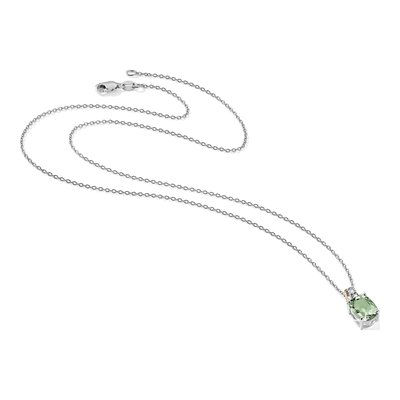 Sterling Silver Prasiolite & Diamond Pendant Necklace – view 6