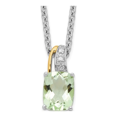 Sterling Silver Prasiolite & Diamond Pendant Necklace