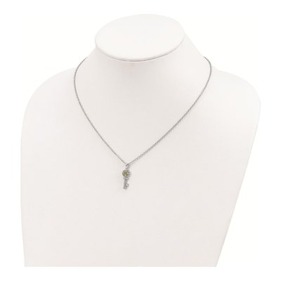 Sterling Silver Peridot & Diamond Key Necklace – view 5