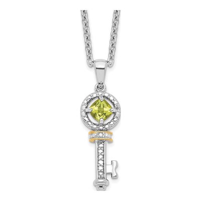 Sterling Silver Peridot & Diamond Key Necklace
