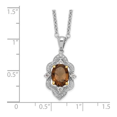 Sterling Silver Smoky Quartz & White Topaz Brilliant Pendant Necklace – view 4