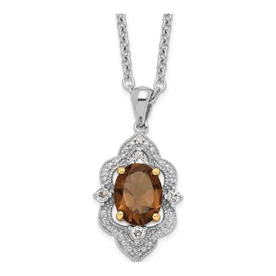 Sterling Silver Smoky Quartz & White Topaz Brilliant Pendant Necklace