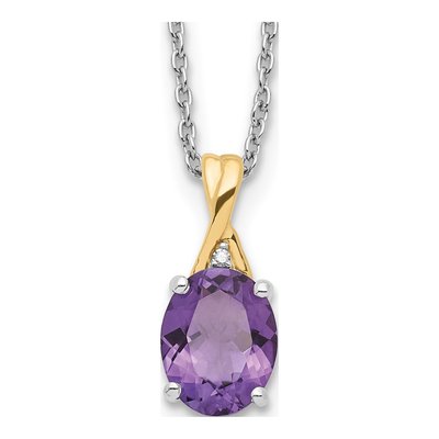 Sterling Silver Amethyst & Diamond Brilliant Pendant Necklace