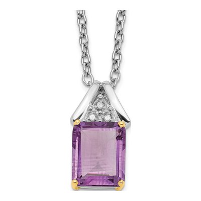 Sterling Silver Amethyst & Diamond Brilliant Pendant Necklace