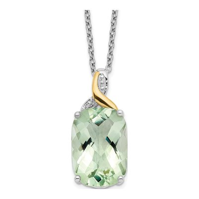 Sterling Silver Prasiolite & Diamond Pendant Necklace
