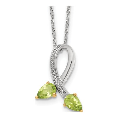 Sterling Silver Peridot & Diamond Brilliant Pendant Necklace