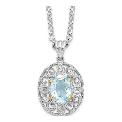 Sterling Silver Sky Blue Topaz & Diamond Brilliant Pendant Necklace