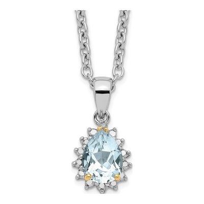 Sterling Silver Sky Blue Topaz & Diamond Brilliant Pendant Necklace