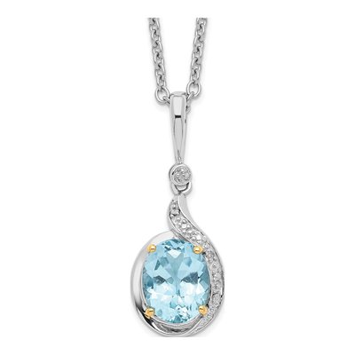 Sterling Silver Sky Blue Topaz & Diamond Brilliant Pendant Necklace