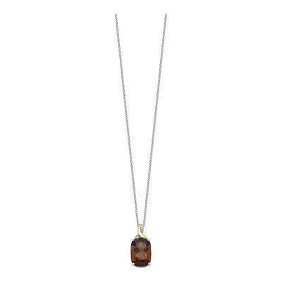 Sterling Silver Smoky Quartz & Diamond Brilliant Pendant Necklace – view 3