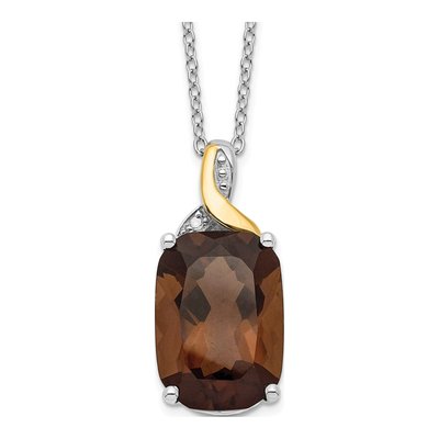 Sterling Silver Smoky Quartz & Diamond Brilliant Pendant Necklace