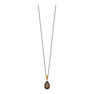 Sterling Silver Smoky Quartz & Citrine Brilliant Pendant Necklace – view 3