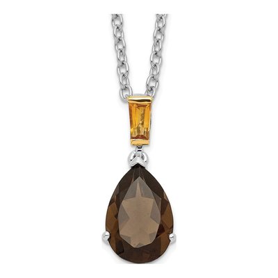 Sterling Silver Smoky Quartz & Citrine Brilliant Pendant Necklace
