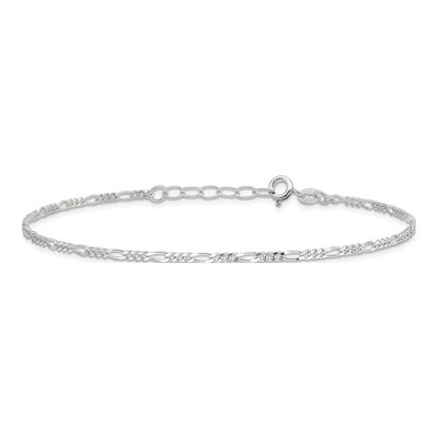 Sterling Silver 2mm Diamond-Cut Figaro Chain Anklet – view 5