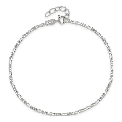 Sterling Silver 2mm Diamond-Cut Figaro Chain Anklet – view 6