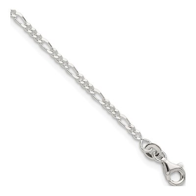 Sterling Silver 2.2mm Diamond-Cut Figaro Chain Anklet