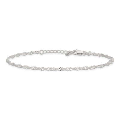 Sterling Silver 3mm Diamond-Cut Singapore Anklet – view 4