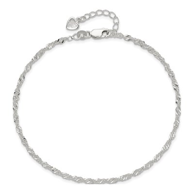 Sterling Silver 3mm Diamond-Cut Singapore Anklet – view 6