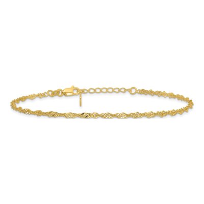 Gold-Plated Sterling Silver 3mm Diamond-Cut Singapore Chain Anklet – view 4