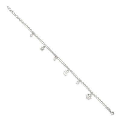 Sterling Silver Sun Moon Star Crystal Anklet – view 3