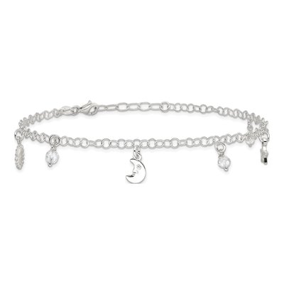 Sterling Silver Sun Moon Star Crystal Anklet – view 4