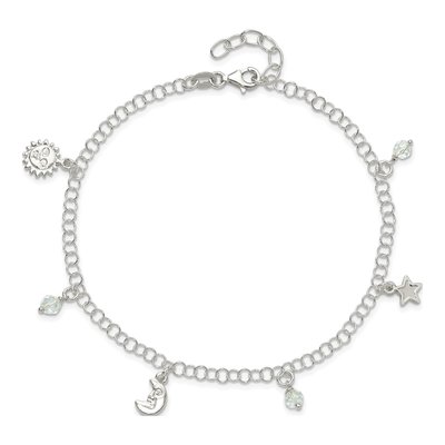 Sterling Silver Sun Moon Star Crystal Anklet – view 5