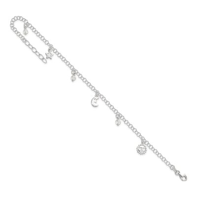 Sterling Silver Sun Moon Star Crystal Anklet – view 8
