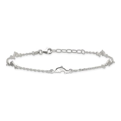 Sterling Silver Dolphin Station Anklet – view 5