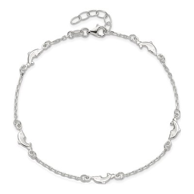 Sterling Silver Dolphin Station Anklet – view 6