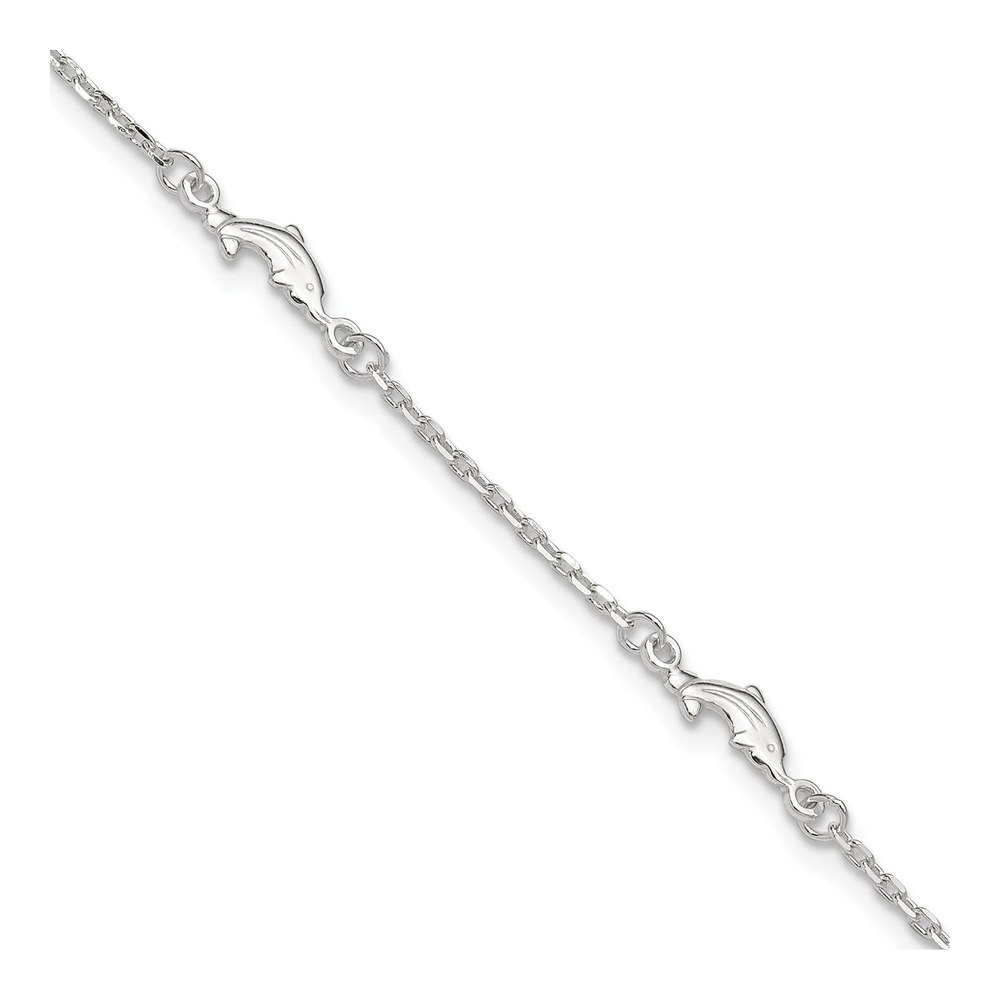 Sterling Silver Dolphin Station Anklet